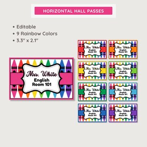 Printable Rainbow Crayon Hall Passes, Editable Classroom Hall Passes ...