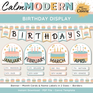 Classroom Modern Birthday Display, Printable & Editable Birthday Cake Bulletin Board, Student Birthdays Classroom Decor, Birthday Borders