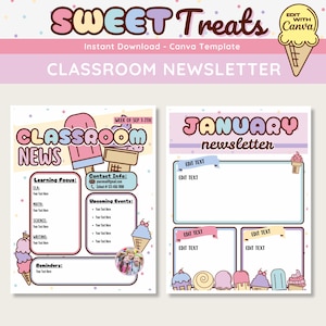Classroom Newsletter Editable Template, Monthly Teacher Newsletter, Pastel Classroom Decor, Canva Template