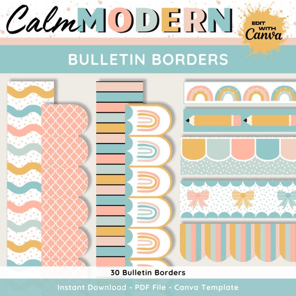 Bordes de boletín modernos y tranquilos: Decoración pastel para el aula (plantilla de Canva)