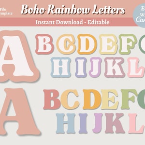 Boho Rainbow A-Z Bulletin Board Letters, Classroom Decor, School Decor, Editable Bulletin Board Display Letters & Numbers, Class Decorations