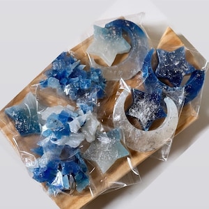 Moonlight Stars Kohakutou Crystal Candy  Box (FREE SHIPPING), ASMR, Vegan ,Edible Silver, Edible Crystal box  15 pieces ) .