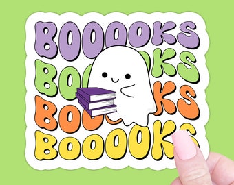 Books Ghost Librarian Halloween Sticker Gift, Funny Library Teacher Laptop Sticker, Reading Boo Halloween Libarian Water Bottle Decal Gift