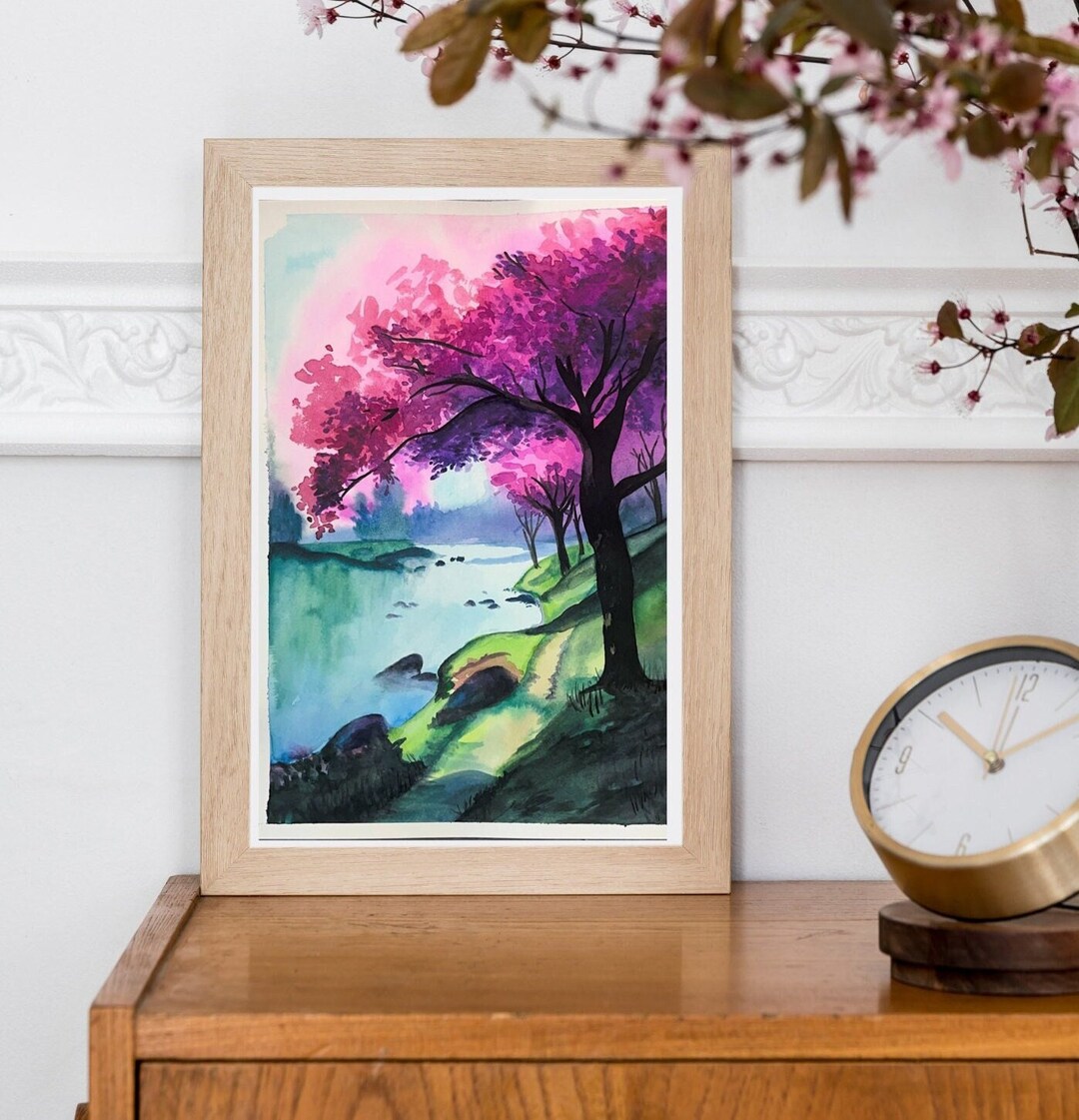 Hand Painted Cherry Blossom Painting Watercolor Sakura Wall Art Hand