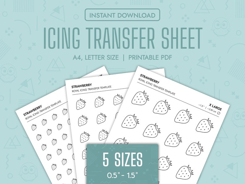 This set of 5 printable Royal Icing Transfer Sheets will help you maintain a consistent size and design for your sprinkles every time.
This bundle of Icing Transfer Templates is perfect for elevating your cookie, cupcake, and cake decorating.