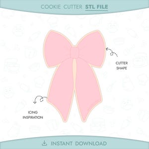 Long Bow Cookie Cutter STL File 3D Printable Coquette Cookie Cutter Girly Ribbon Instant Digital Download
