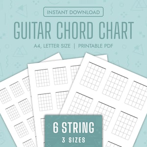 Gráfico de acordes de guitarra em branco Gráfico de acordes de guitarra de 6 cordas para impressão Modelo de gráfico de acordes de guitarra Página Diagrama de acordes de guitarra Folha de grade de acordes PDF