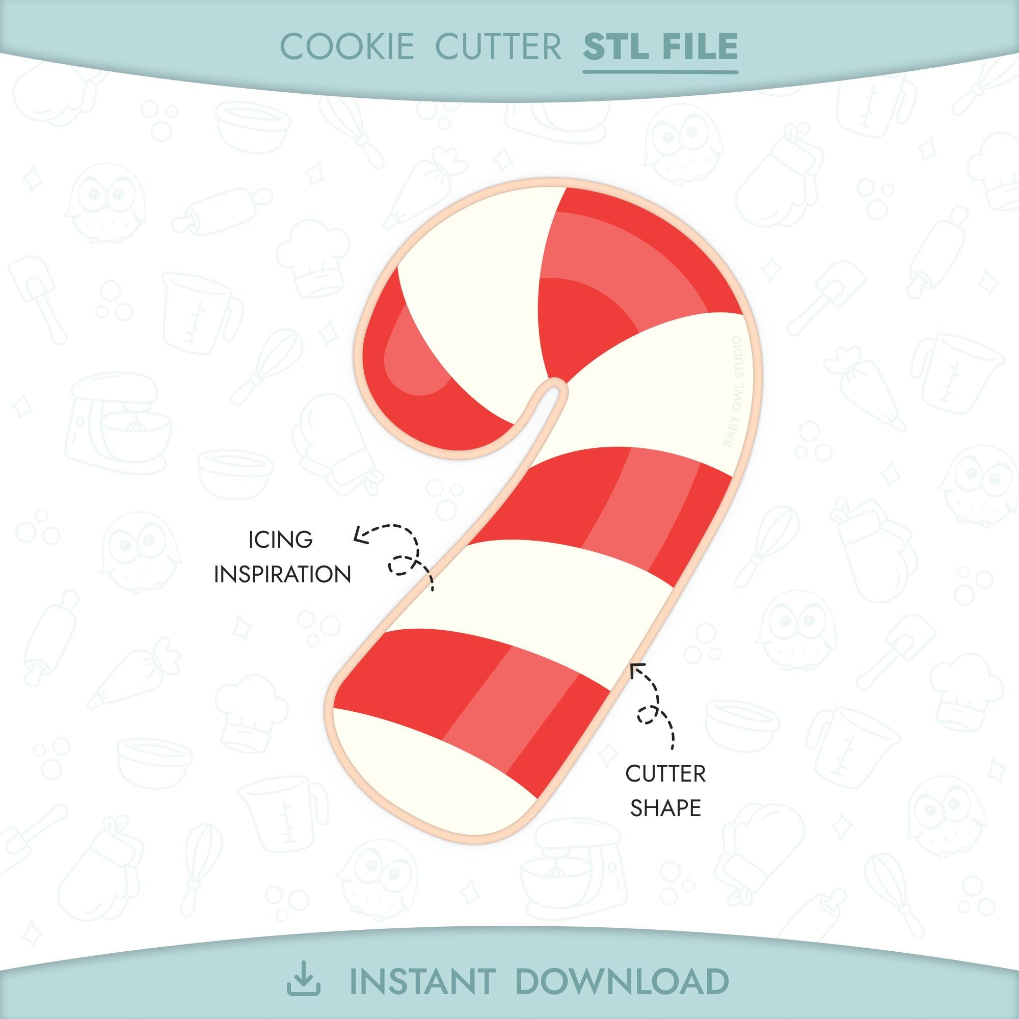 Chubby Candy Cane Cookie Cutter STL File 3D Printable Christmas Cookie ...