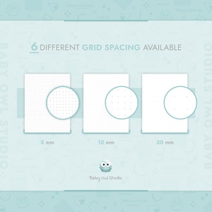 6 different dot grid spacing available (metric):
- 5 mm
- 10 mm
- 20 mm