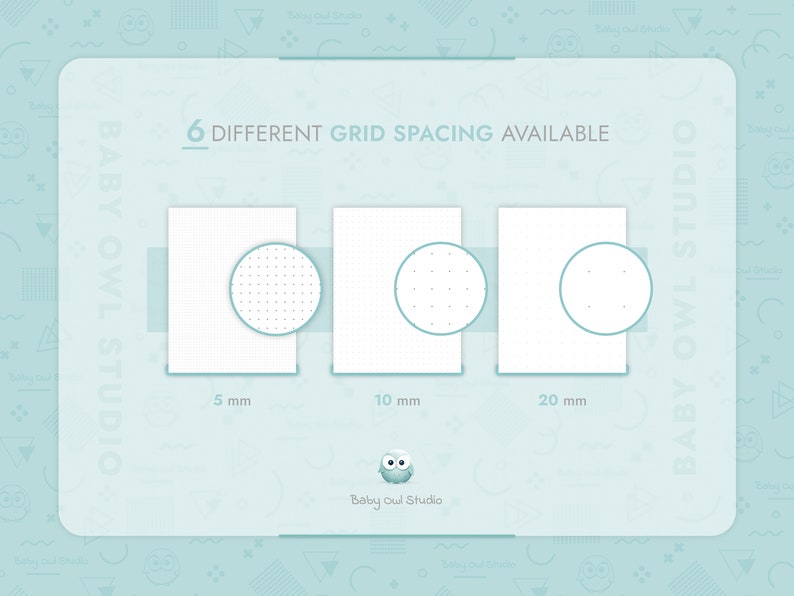 6 different dot grid spacing available (metric):
- 5 mm
- 10 mm
- 20 mm
