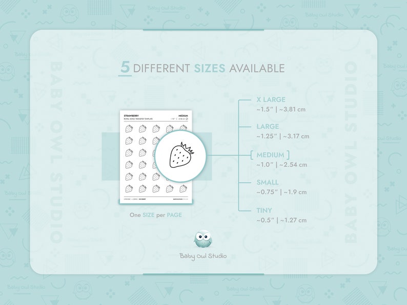 You will receive a PDF file that includes 5 different sizes (One size per page):
- Tiny ( ~0.5”  |  ~1.27 cm )
- Small ( ~0.75”  |  ~1.9 cm )
- Medium ( ~1.0”  |  ~2.54 cm )
- Large ( ~1.25”  |  ~3.17 cm )
- X Large ( ~1.5”  |  ~3.81 cm )