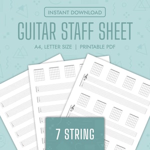 Guitar Staff Sheet Blank 7 String Guitar Music Sheet Printable Guitar Tablature Paper Guitar Chord Chart Template Guitar TAB Chord Grid PDF
