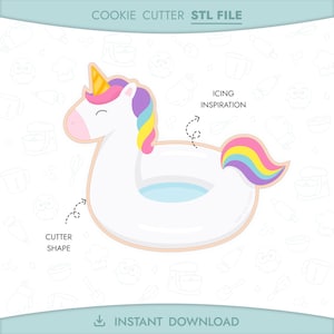 Unicorn Float Cookie Cutter STL File 3D Printable Pool Party Cookie Cutter Summer Tropical Vacation Beach Instant Digital Download