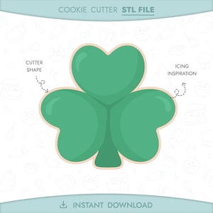 Cortador de galletas de trébol, archivo STL, imprimible en 3D, cortador de galletas del Día de San Patricio, trébol de la suerte de 3 hojas, descarga digital instantánea.