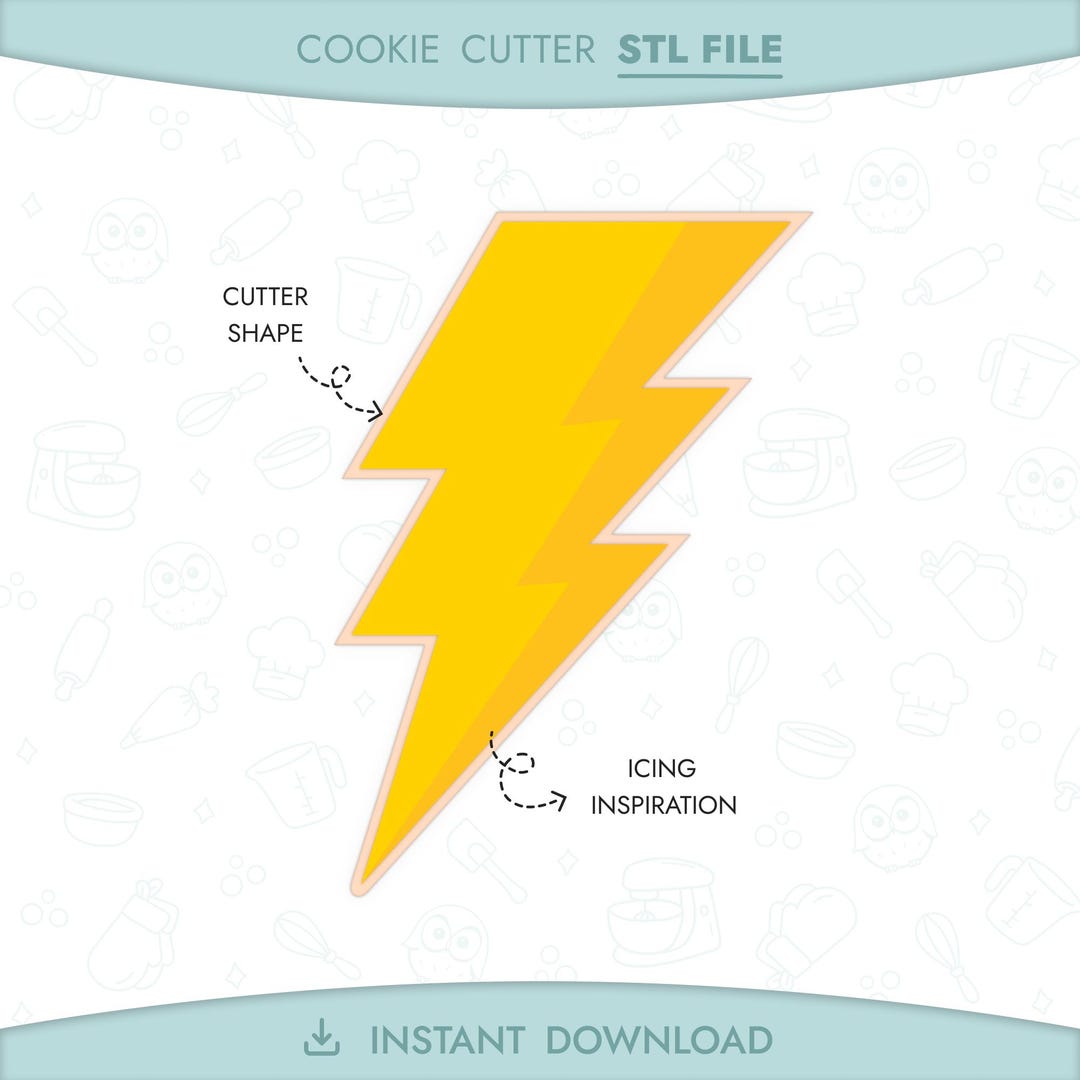 Lightning Bolt Cookie Cutter STL File 3D Printable Thunderbolt Cookie