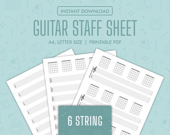 Guitar Staff Sheet Blank 6 String Guitar Music Sheet Printable Guitar Tablature Paper Guitar Chord Chart Template Guitar TAB Chord Grid PDF