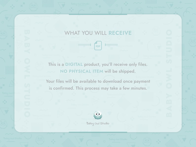 What you will receive: This is a digital product, you’ll receive only files. No physical item will be shipped. Your files will be available to download once payment is confirmed. This process may take a few minutes.
