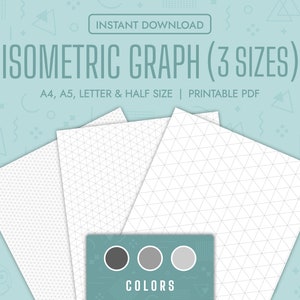 Pacchetto di carta millimetrata isometrica Modelli stampabili di carta a griglia isometrica Modelli di quaderno PDF in carta isometrica PDF stampabile A5 A4 Lettera Metà