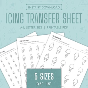 Ice Cream Royal Icing Transfer Sheets Druckbare Eistüte Royal Icing Vorlagen Eis Keks Dekorieren Transfer Sheets Sommer PDF