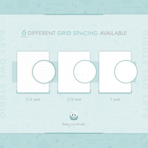 6 different dot grid spacing available (imperial):
- 1/4 inch
- 1/2 inch
- 1 inch