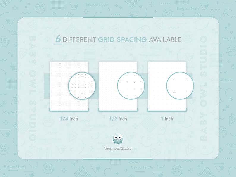6 different dot grid spacing available (imperial):
- 1/4 inch
- 1/2 inch
- 1 inch