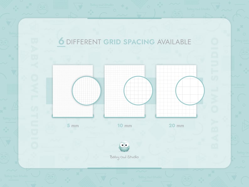 6 different dot grid spacing available (metric):
- 5 mm
- 10 mm
- 20 mm