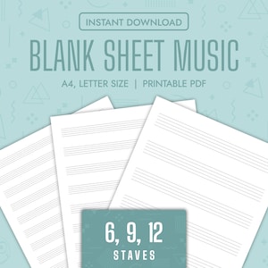 Blank Sheet Music Printable Blank Sheet Music Template Sheet Music Staff Paper Blank Music Paper PDF Blank Stave Paper Music A4 Letter PDF