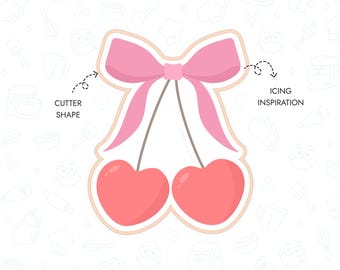 Cherry Cookie Cutter STL File 3D Printable Valentine’s Day Cookie Cutter Heart Cherries with Bow Love Instant Digital Download