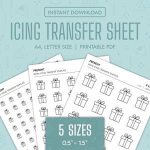 Present Royal Icing Transfer Sheets Printable Present Royal Icing Templates Gift Christmas Cookie Decorating Transfer Sheet Holiday Gift PDF
