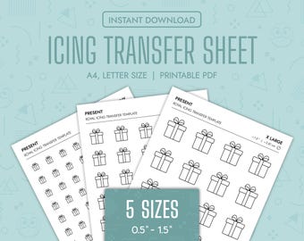 Present Royal Icing Transfer Sheets Printable Present Royal Icing Templates Gift Christmas Cookie Decorating Transfer Sheet Holiday Gift PDF