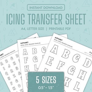 Hojas de transferencia de glaseado real con letras del alfabeto imprimibles Plantillas de glaseado real Letras del alfabeto Plantillas de transferencia para decoración de galletas Fuente PDF