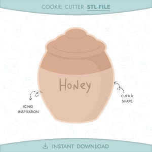 Honey Pot Cookie Cutter STL File 3D Printable Baby Shower Cookie Cutter Bee Bear Instant Digital Download