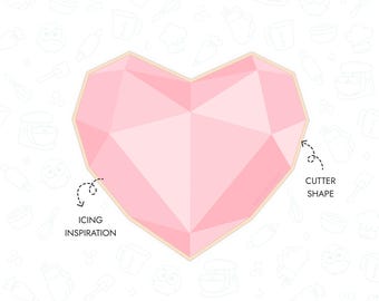 Cortador de galletas con forma de corazón de diamante, archivo STL, imprimible en 3D, para San Valentín, boda, despedida de soltera, corazón geométrico, descarga digital.