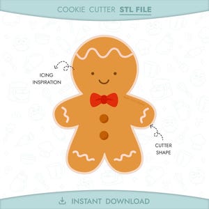 Gingerbread Man Cookie Cutter STL File 3D Printable Christmas Cookie Cutter Winter Holiday Instant Digital Download