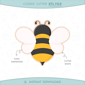 Bee Cookie Cutter STL File 3D Printable Baby Shower Cookie Cutter Honey Instant Digital Download