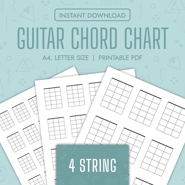 Guitar Chord Chart Blank 4 String Guitar Chord Chart Printable Guitar Chord Chart Template Ukulele Chord Diagram Sheet Bass Guitar Chord PDF