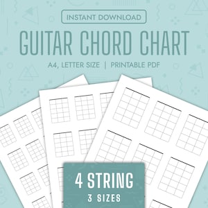 Gitaarakkoordenschema Blanco 4-snarige gitaarakkoordenschema Afdrukbare gitaarakkoordschemasjabloon Ukelele akkoorddiagramschema basgitaarakkoord PDF