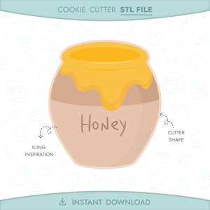 Wykrawaczka do ciastek w kształcie miodowego garnka, plik STL, do druku 3D, foremka do ciastek na baby shower, pszczoła, niedźwiedź, natychmiastowe pobranie cyfrowe