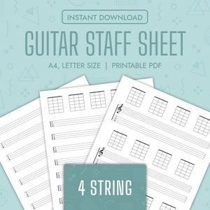 Guitar Staff Sheet Blank 4 String Guitar Music Sheet Printable Guitar Tablature Paper Bass Guitar Chord Chart Template Ukulele TAB Chord PDF