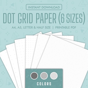 Pacchetto di carta con griglia a punti Carta bullet journal stampabile Pagine di agenda punteggiate Modelli di quaderno Appunti stampabili PDF A5 A4 Lettera Metà
