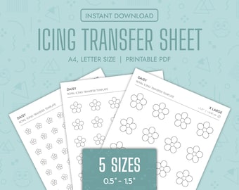 Daisy Royal Icing Transfer Sheets Druckbare Blumen Royal Icing Vorlagen Daisy Cookie Dekorieren Blütenblatt Blumentransfervorlage Blumen PDF