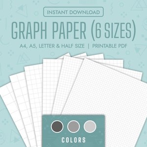 Graph Paper Bundle Printable Graph Grid Paper Templates Graph Pages Notebook Grid Paper Graph Printable Note Taking PDF A5 A4 Letter Half