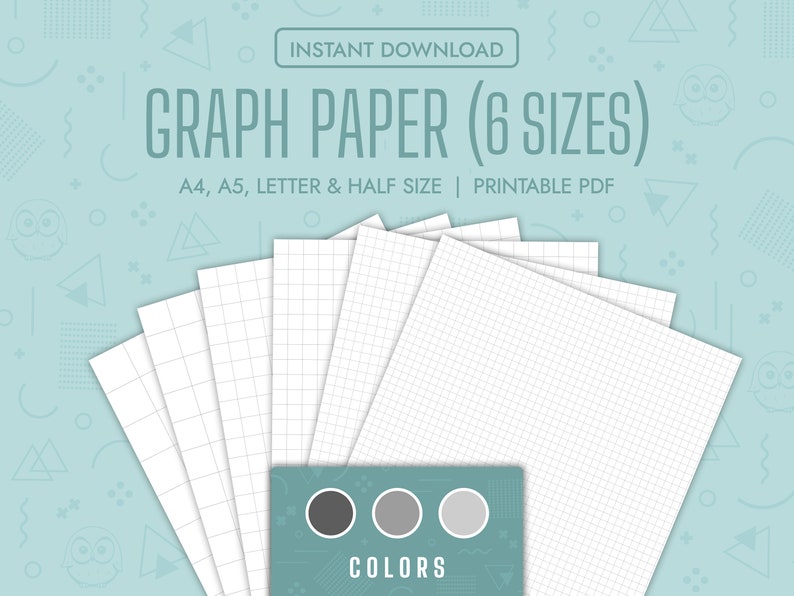 Printable graph grid paper template bundle with 6 different size