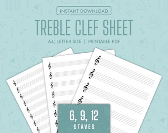 Treble Clef Sheet Blank Music Sheet Printable Treble Clef Sheet Template Treble Clef Staff Paper Blank Music Treble Clef Stave A4 Letter PDF