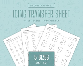 Hojas de transferencia de glaseado real con números imprimibles Plantillas de glaseado real con números Plantilla de transferencia para decoración de galletas con números Set de números PDF