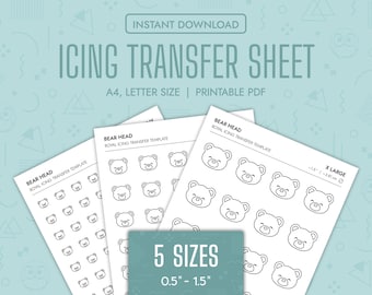 Bär Royal Icing Transfer Sheets Druckbarer Bärenkopf Royal Icing Vorlagen Bärengesicht Cookie Dekorieren Transfer Sheets Bären Vorlage Set PDF