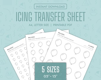 Ballon Royal Icing Transfer Sheets Druckbare Ballon Royal Icing Vorlagen Ballon Cookie Dekorieren Ballon Transfer Vorlage PDF