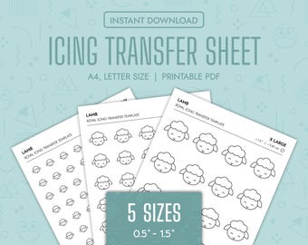 Hojas de transferencia para glaseado real de cordero Plantillas de glaseado real de oveja para imprimir Hojas de transferencia para decorar galletas de Pascua Plantillas de ovejas bebé en formato PDF