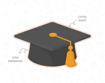 Cortador de galletas con forma de birrete de graduación (archivo STL, imprimible en 3D) Descarga digital instantánea
