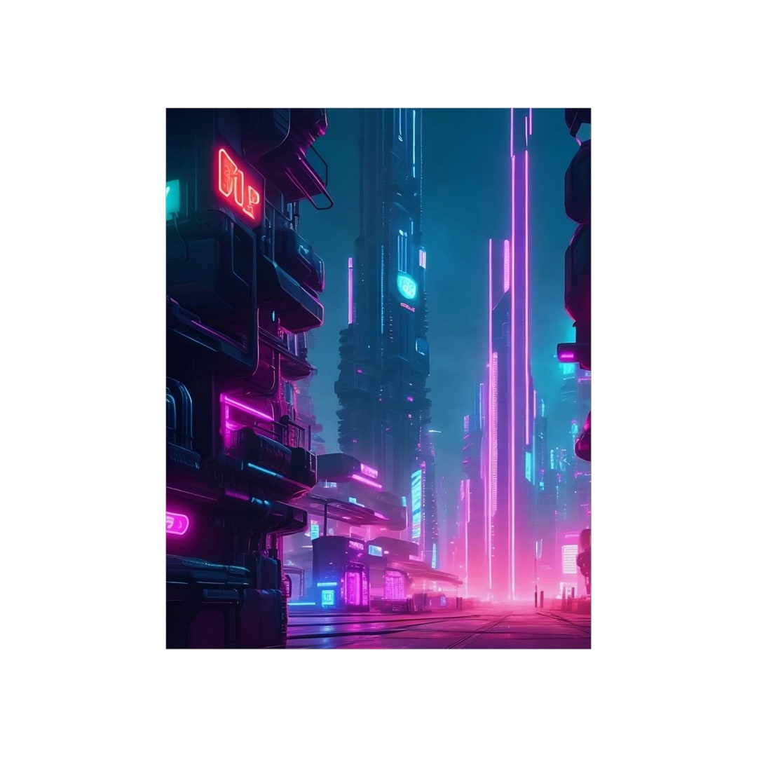 Cyberpunk Street Poster Neon Lit Street Cyberpunk Poster Etsy